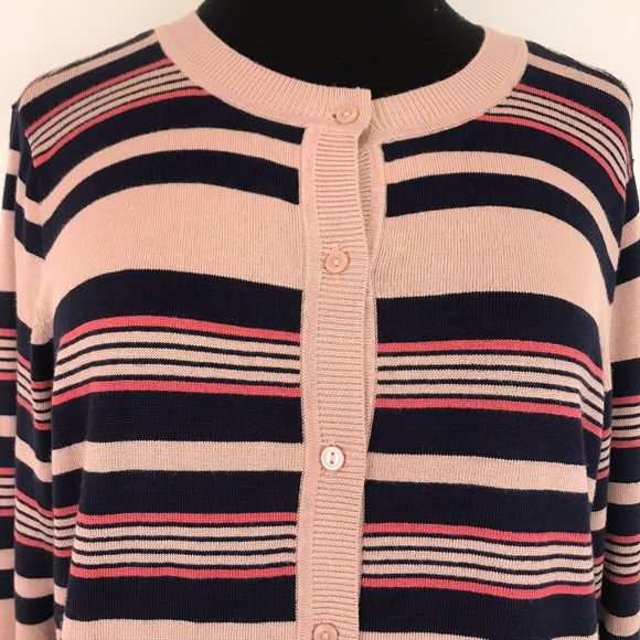 NWT Halogen Striped Crew Neck Cardigan Sweater LP - Picture 4 of 8